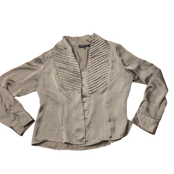 Jones New York | Signature Petite Long Sleeve Tan Beige Button Down Dress - Picture 5 of 9